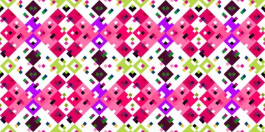 Retro geometrik piksel desen. Eğlenceli kaleydoskopik pembe duvar kağıdı. Kusursuz doku arkaplanı için renkli bir klasik jeo nokta mozaiği