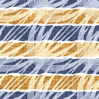 Kusursuz Fransız kırsal mutfak çizgili kumaş deseni. Mavi sarı beyaz yatay çizgili arka plan. Batik Boyası Kaynak Stili Kırsal Örgü Cottagecore Tekstili