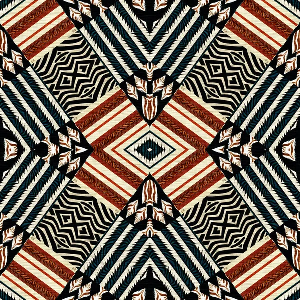 African Kente Cloth Patchwork Effect Pattern Seamless Geometric Quilt Fabric — Stockfoto