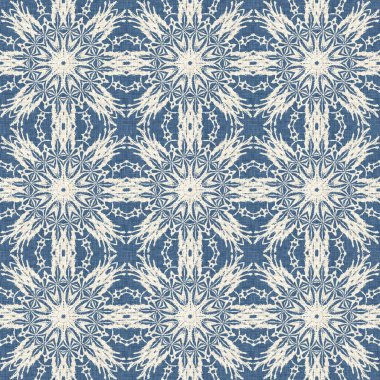 Çiftlik evi mavi kar tanesi desenli arka plan. Frosty batik damasch fransız efekti kusursuz arkaplan. Şenlikli soğuk tatil sezonu duvar kâğıdı döşemesi