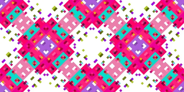 还原几何象素图案 有趣的万花筒粉红墙纸 五彩缤纷的夏季复古地理点镶嵌无缝纹理背景 — 图库照片