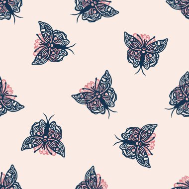 Retro butterfly seamless pattern. 70s style ecological insect garden wildlife wallpaper. Earthy decorative lepidoptera tile