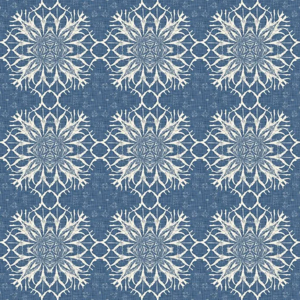 Farmhouse Blue Snow Flake Pattern Background Frosty Batik Damask French — Stok fotoğraf