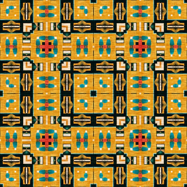Traditional Tile Mosaic Seamless Pattern Print Fabric Effect Mexican Patchwork — Stock fotografie