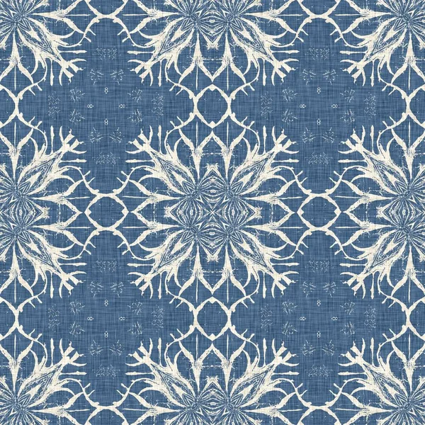 Farmhouse Blue Snow Flake Pattern Background Frosty Batik Damask French — Stockfoto