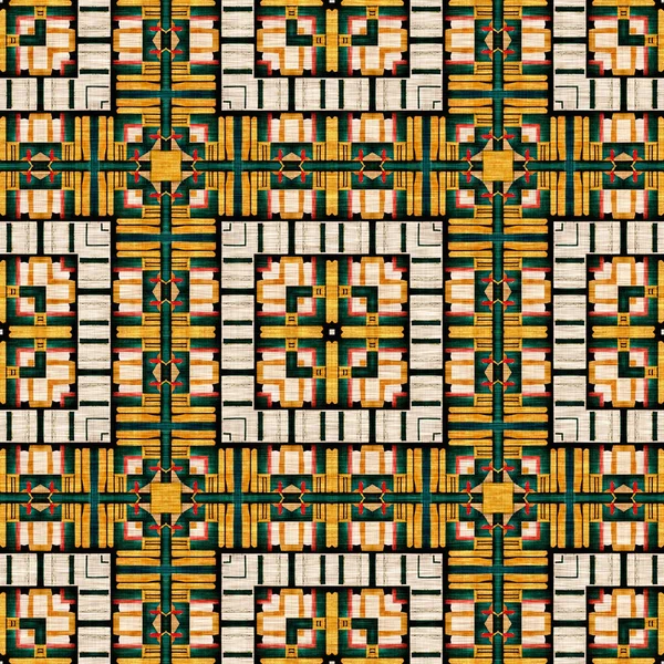 Traditional Tile Mosaic Seamless Pattern Print Fabric Effect Mexican Patchwork — ストック写真