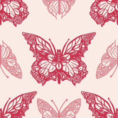Retro butterfly seamless pattern. 70s style ecological insect garden wildlife wallpaper. Earthy decorative lepidoptera tile