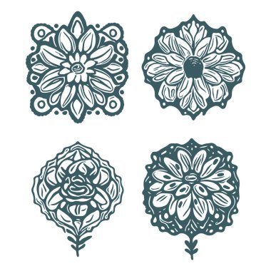 Dekoratif çiçek ikonu seti. Ekolojik güzellik için klasik vektör botanik çiçek grubu. Yazın canlandırması vahşi hayat süslenir.