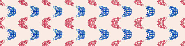 Retro butterfly seamless border. 70s style ecological insect garden wildlife trim. Earthy decorative lepidoptera edging