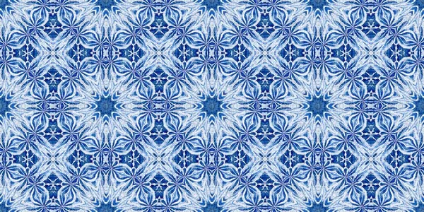Indigo Blue Snow Flake Border Batik Frosty Batik Painterly Effect — Stok fotoğraf