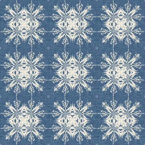 Farmhouse Blue Snow Flake Pattern Background Frosty Batik Damask French — Stock fotografie