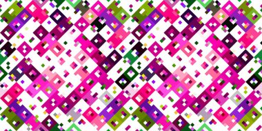 Retro geometrik piksel desen. Eğlenceli kaleydoskopik pembe duvar kağıdı. Kusursuz doku arkaplanı için renkli bir klasik jeo nokta mozaiği
