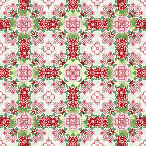 Seamless Christmas Poinsettia Retro Pattern Decorative Ornament Seasonal Red December — Photo