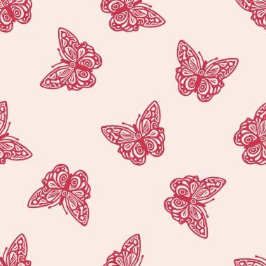Retro butterfly seamless pattern. 70s style ecological insect garden wildlife wallpaper. Earthy decorative lepidoptera tile