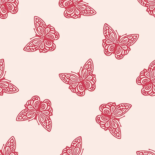 Retro Butterfly Seamless Pattern 70S Style Ecological Insect Garden Wildlife — Vetor de Stock