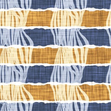 Kusursuz Fransız kırsal mutfak çizgili kumaş deseni. Mavi sarı beyaz yatay çizgili arka plan. Batik Boyası Kaynak Stili Kırsal Örgü Cottagecore Tekstili