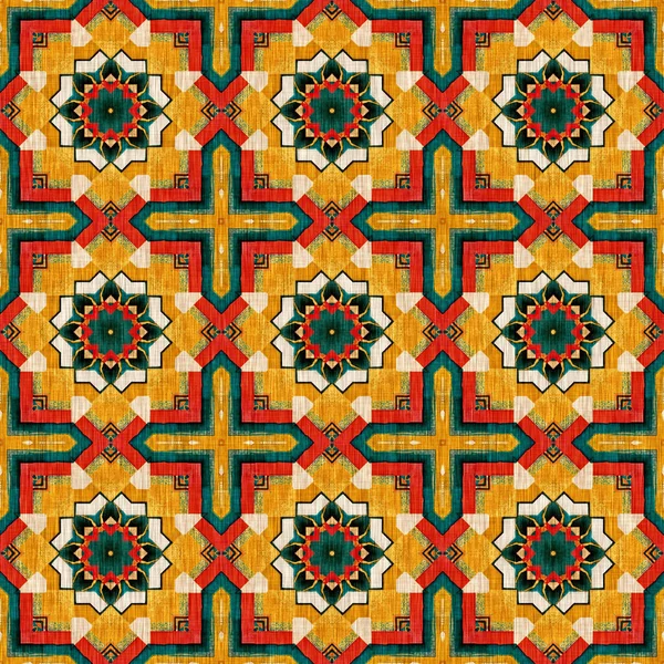 Traditional Tile Mosaic Seamless Pattern Print Fabric Effect Mexican Patchwork — Foto Stock