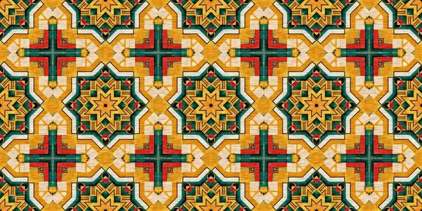 Traditional Tile Mosaic Seamless Border Pattern Print Fabric Effect Mexican — Φωτογραφία Αρχείου