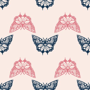 Retro butterfly seamless pattern. 70s style ecological insect garden wildlife wallpaper. Earthy decorative lepidoptera tile