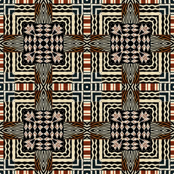 African Kente Cloth Patchwork Effect Pattern Seamless Geometric Quilt Fabric —  Fotos de Stock