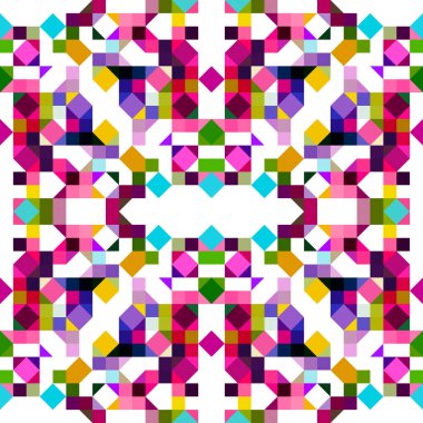 Retro geometrik piksel desen. Eğlenceli kaleydoskopik pembe duvar kağıdı. Kusursuz doku arkaplanı için renkli bir klasik jeo nokta mozaiği