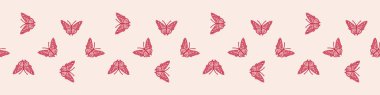 Retro butterfly seamless border. 70s style ecological insect garden wildlife trim. Earthy decorative lepidoptera edging