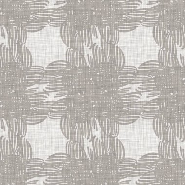 French grey doodle motif linen seamless pattern. Tonal country cottage style abstract scribble motif background. Simple vintage rustic fabric textile effect