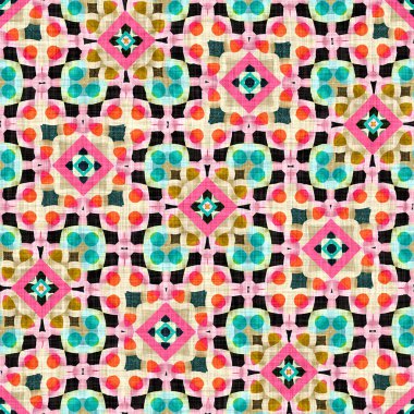 Kusursuz arka planda klasik geometrik tasarım. Canlı renkli grafik illüstrasyonuyla modaya uygun modern boho geo. Yama efekti örneği için fayansı tekrarla