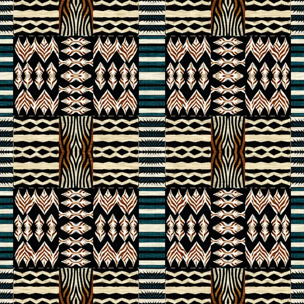 African Kente Cloth Patchwork Effect Pattern Seamless Geometric Quilt Fabric — Stock fotografie