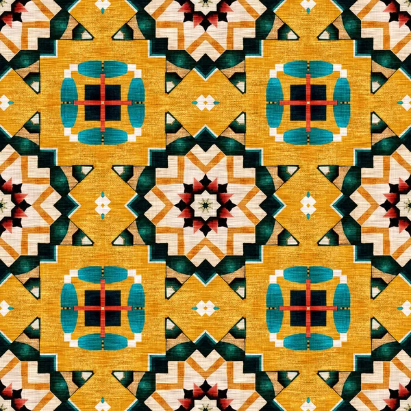 Традиційна Плитка Мозаїка Безшовний Візерунок Ефект Тканини Мексиканський Печворк Дамаська — стокове фото