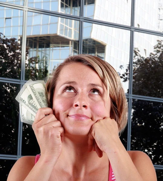 Woman who holds money in hand — Stock Photo, Image