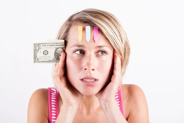 Young woman with money in hand — Stock Photo, Image