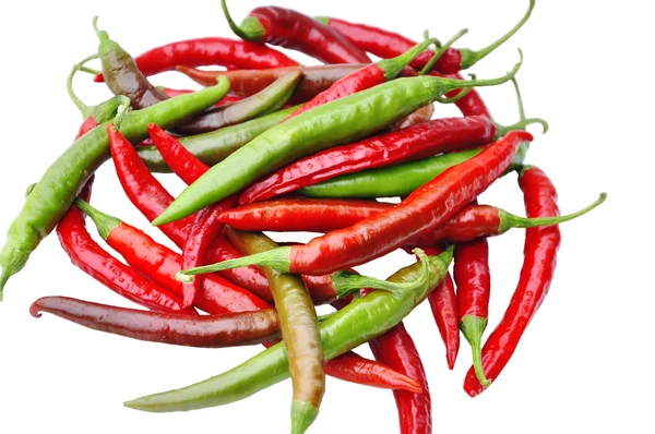 Red and green chili peppers on white background — Stock Photo, Image