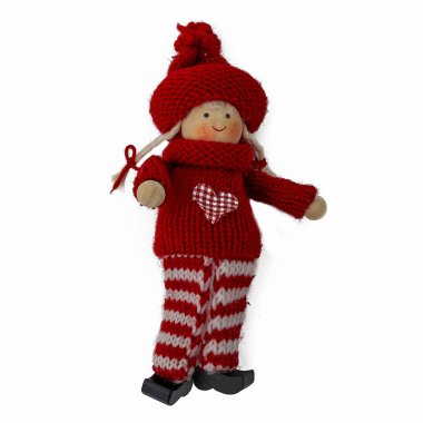 Güzel kız bebek tığ işi elle yapıldı beyaz arka planda izole edildi..