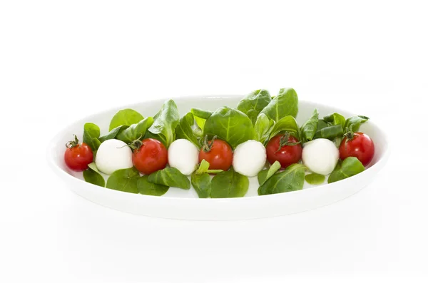 Formaggio italiano Mozzarella con pomodori e insalata — Foto Stock
