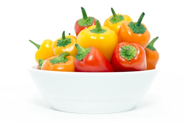 Mixed peppers in white plate — Stock Photo, Image