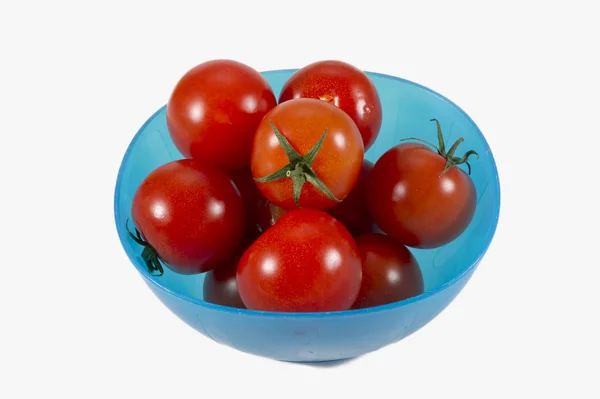 Tomates cereja italianos em copo de plástico — Fotografia de Stock