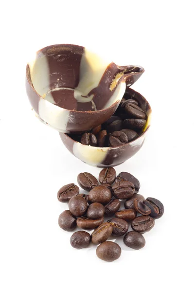 Coffee beans in a chocolate cup — Stock Photo, Image