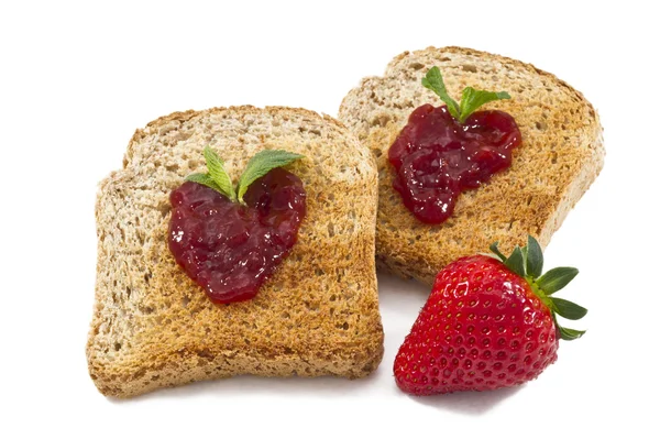 달콤한 딸기 잼 토스트에 가까이 — 스톡 사진