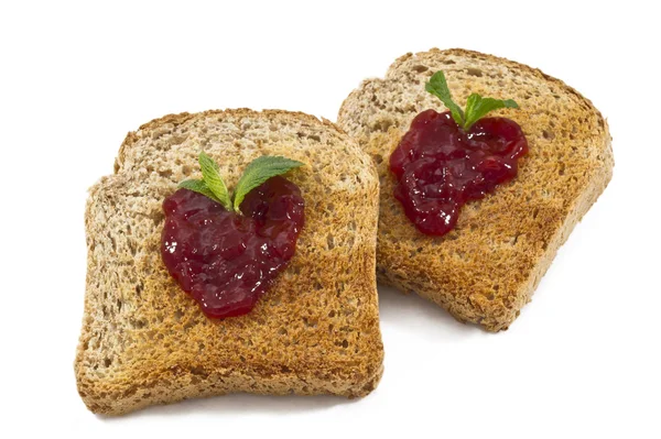 Süße Erdbeermarmelade auf Toast aus nächster Nähe — Stockfoto