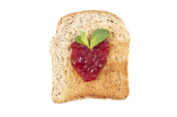 Sweet strawberries jam on toast close up — Stock Photo, Image