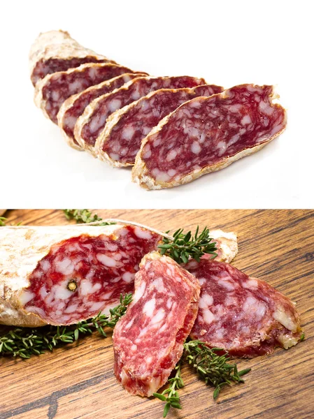 Colagem de salame — Fotografia de Stock