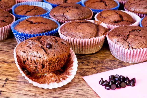 Chocolat muffins med chocolat droppar — Stockfoto