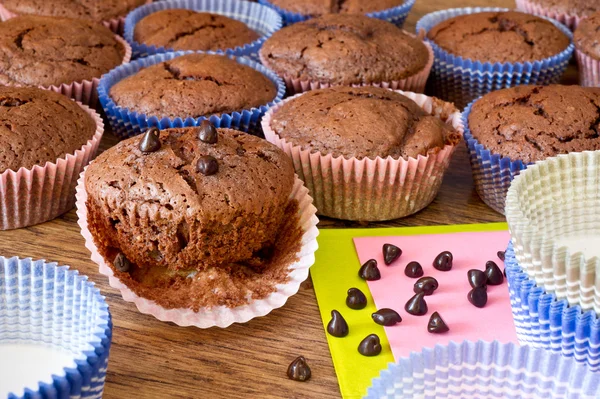 Miffins de chocolate com gotas de chocolate — Fotografia de Stock