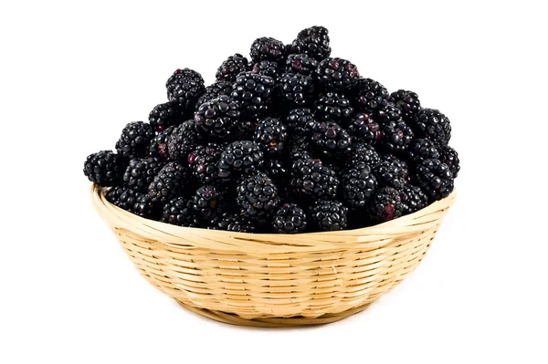 Beautiful blackberries in basket isolated on white — Stock Photo, Image