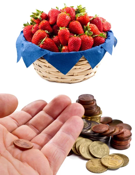 Euro and strawberries — Stock Photo, Image