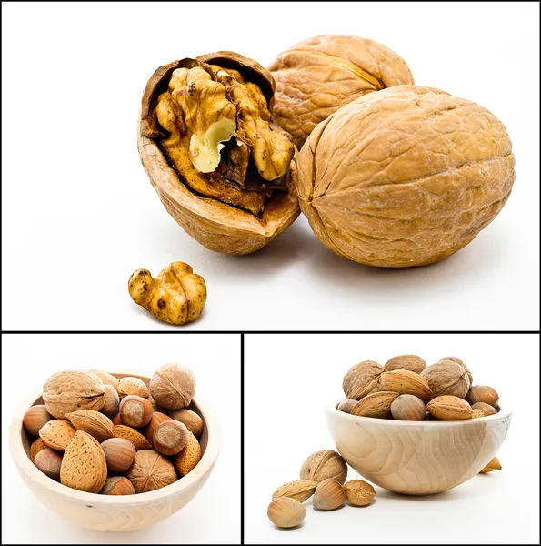 Koš ořechy izolován v bílém pozadí — Stock fotografie