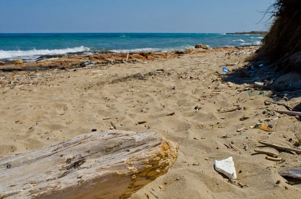Os resíduos acumulam-se na praia — Fotografia de Stock