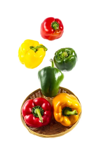 Mixed colorated peppers on white background — Stock Photo, Image