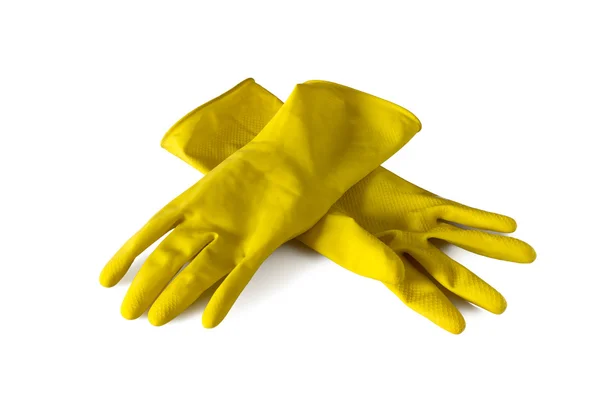 Yellow rubber gloves isolated on white — Stock Photo, Image